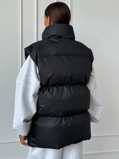 Casual Loose Sleeveless Jackets Parkas Female Winter  New Streetwear Outwear For Women Lapel Tank Top Patchwork Coat