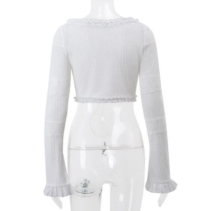 Voguable  Y2K Ruffle Tiered Mini Skirts Co-ord Sets Elegant Outfits Tie Front Tops and Skirt 2 Piece Matching Sets