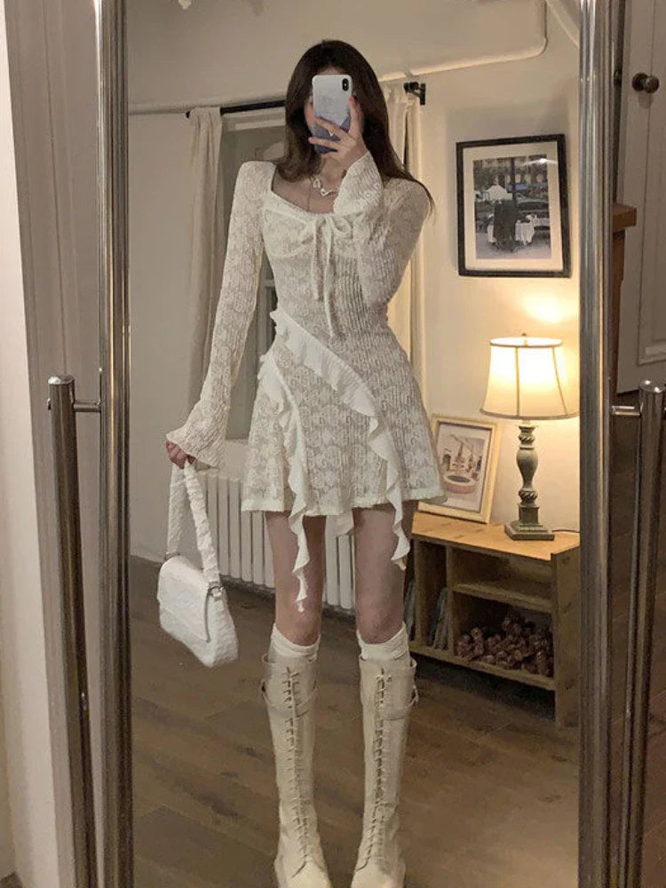 Voguable  French Elegant Y2k Mini Dress Woman Short Party Pure Color Casual Dress Office Lady One Piece Dress Korean Fashion