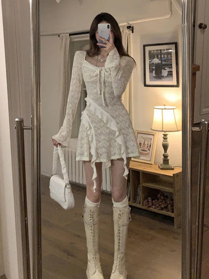 Voguable  French Elegant Y2k Mini Dress Woman Short Party Pure Color Casual Dress Office Lady One Piece Dress Korean Fashion