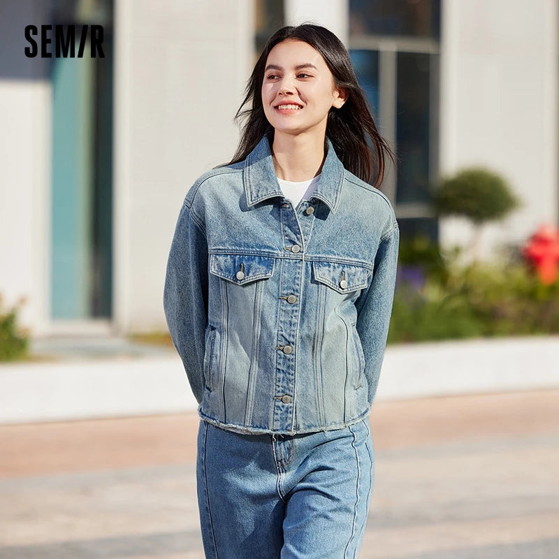 Denim Jacket Women Short Style Fringed Trendy Street Style Spring Dopamine Loose Lapel Jacket