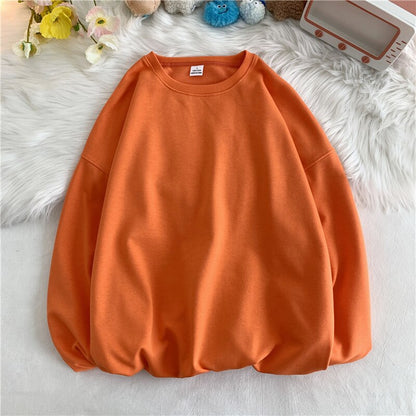 Solid Loose Round Neck Sweater Korean Y2k Full Sleeve Pullover Sweater Round Neck Casual Tops