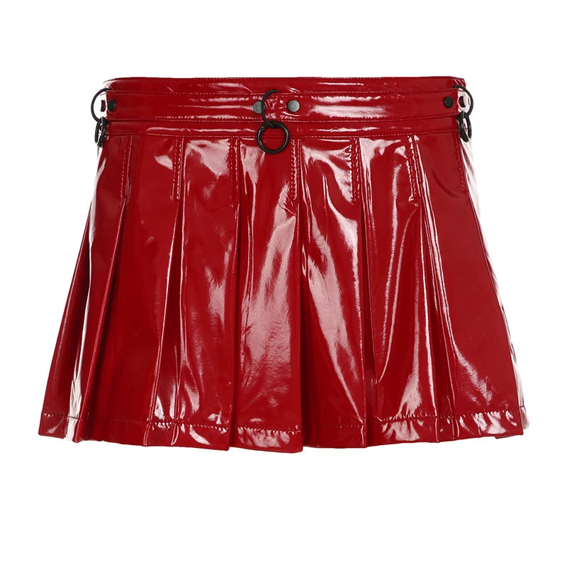 Christmas Gothic Sexy Punk Leather Skirt Women s New Darkly Chic Gyaru Metal Design Mini Solid Skirt Personality Streetwear