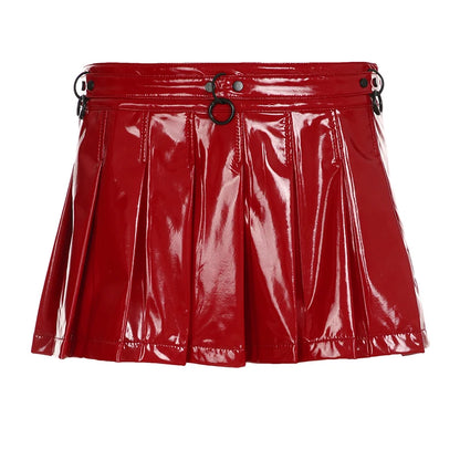 Christmas Gothic Sexy Punk Leather Skirt Women s New Darkly Chic Gyaru Metal Design Mini Solid Skirt Personality Streetwear