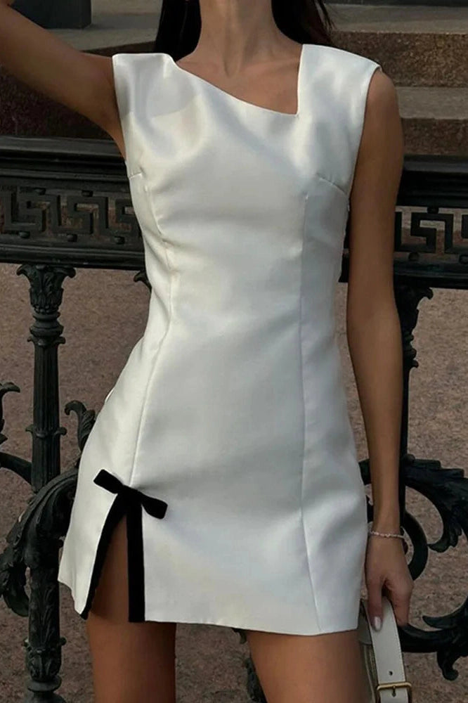 Sleeveless High Waist Split Mini Dress with Straps