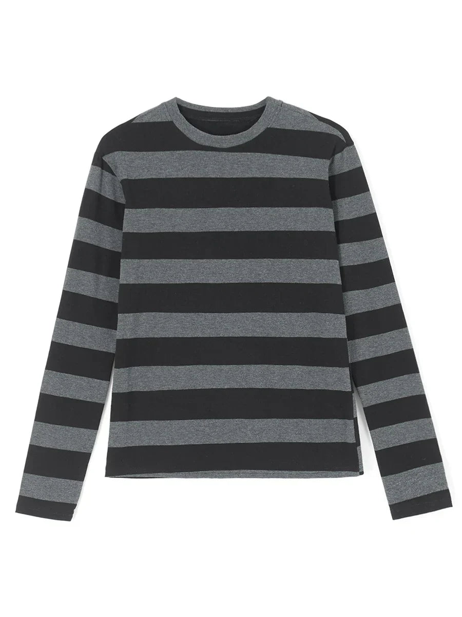 y2k Aesthetic T Shirt  Grey Striped Long Sleeve Tops Gothic E Girl Punk Dark Academia Clothes Streetwear