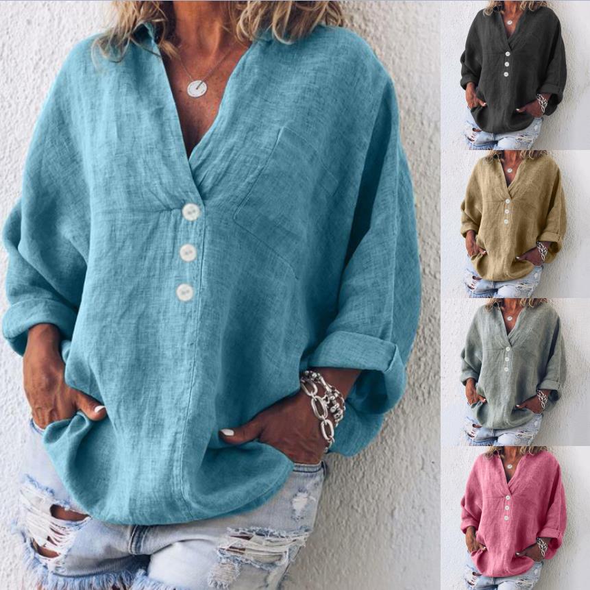 Camisa de lino elegante con cuello en V | Ideal para el día a día