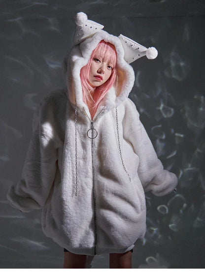Kawaii Style Fluffy Hooded Coat