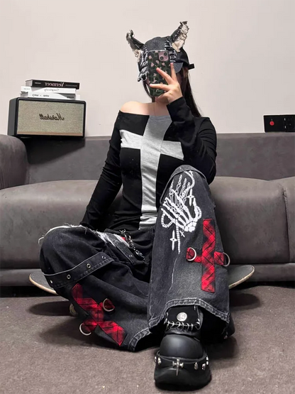 Black Ripped Wide Leg Pants