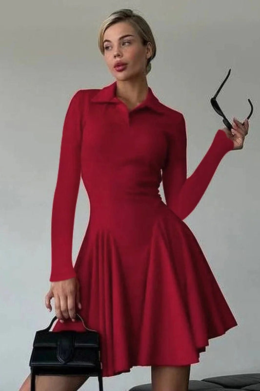 Patchwork High Waist Long Sleeve Mini Dress