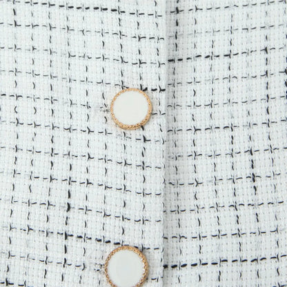 French Style Retro V collar Plaid Woven Tweed Blazer + High Waist Mini Short Skirts Suits 2 pieces 1 Set Black White