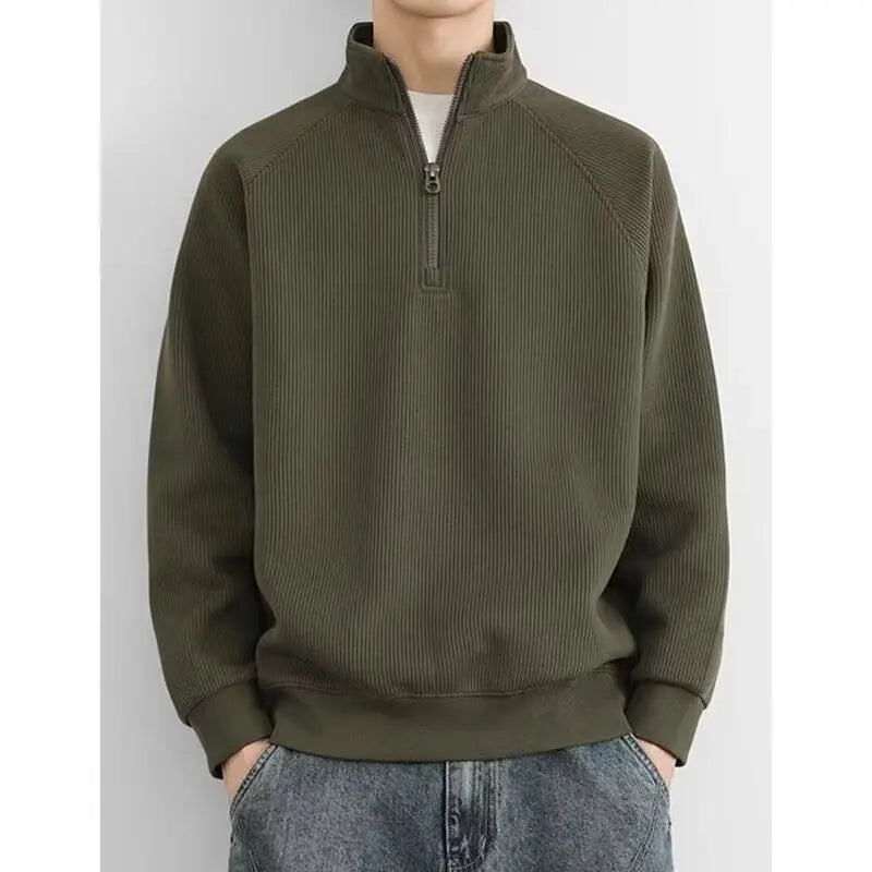 Stand-up Collar Pullover Sweatshirts Half Zipper Y2K Vintage Hoody Casual Preppy Korean Loose Clothes man top