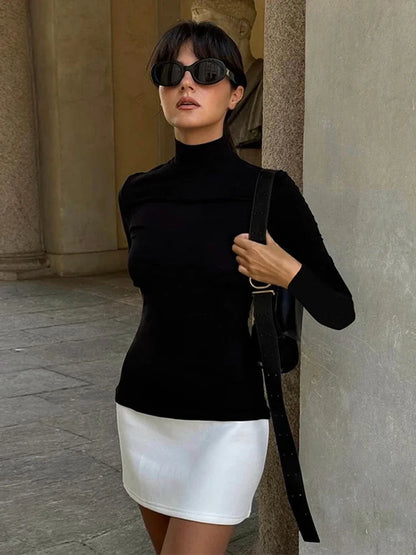 Turtleneck Splice Long Sleeve Mini Dress Women’s Fashion Contrast Color Bodycon Sexy Dresses Autumn New Club Party Dress
