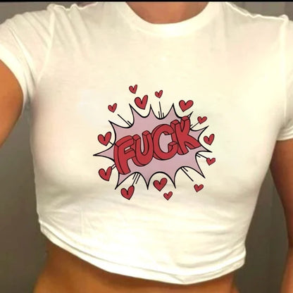 T shirt summer American print Spice Girl trend slim-fit short round neck short sleeve show midriff