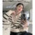 Women’s Autumn Winter New Fashion Retro Lapel Half Zipper Contrasting Stripes Sweater Casual Long Sleeved Loose Knitted Coat