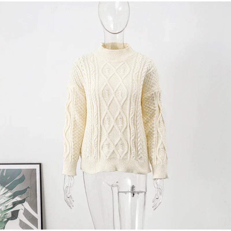 Thick Twisted Sweater Women Autumn Long Sleeve O-neck Female Knitted Pullover Solid Casual Loose Lady Kintwear Tops