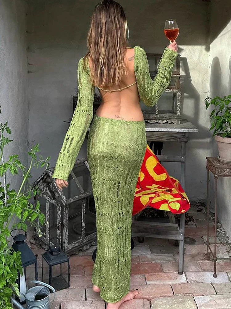 Knitted Cutout See Through Maxi Dress