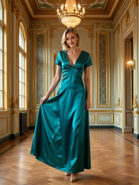 Temperament V-neck High Waist Evening Dress Sexy Backless Solid Sleeveless Elegant Party Dresses 2025 Women&#8217;s Hollow Long Dress