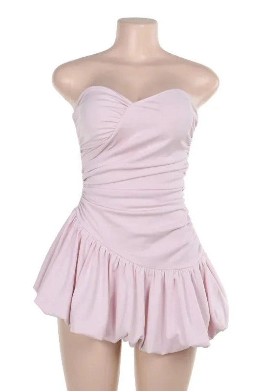 Strapless Sleeveless High Waisted A-Line Mini Dress