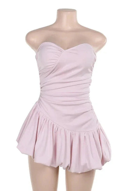 Strapless Sleeveless High Waisted A-Line Mini Dress
