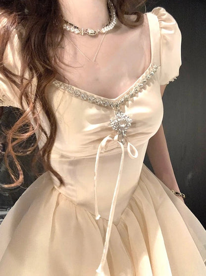 Elegant Vintage Princess Birthday Party Mini Dresses for Women Diamons Ball Gown A-line Korean Luxury One Piece Vestido Mujer