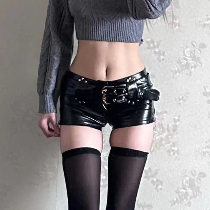Y2K Vintage Low-Waist PU Shorts
