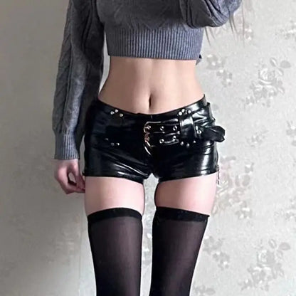 Y2K Vintage Low-Waist PU Shorts