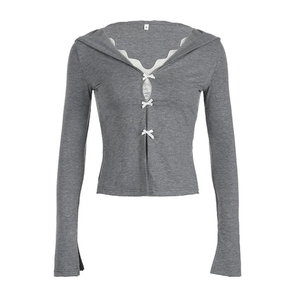 Sweet Korean Bowknot Sailor Collar Fake Two Piece Top Tees Women Long Sleeve Elegant Gentle Cardigan Autumn Trendy