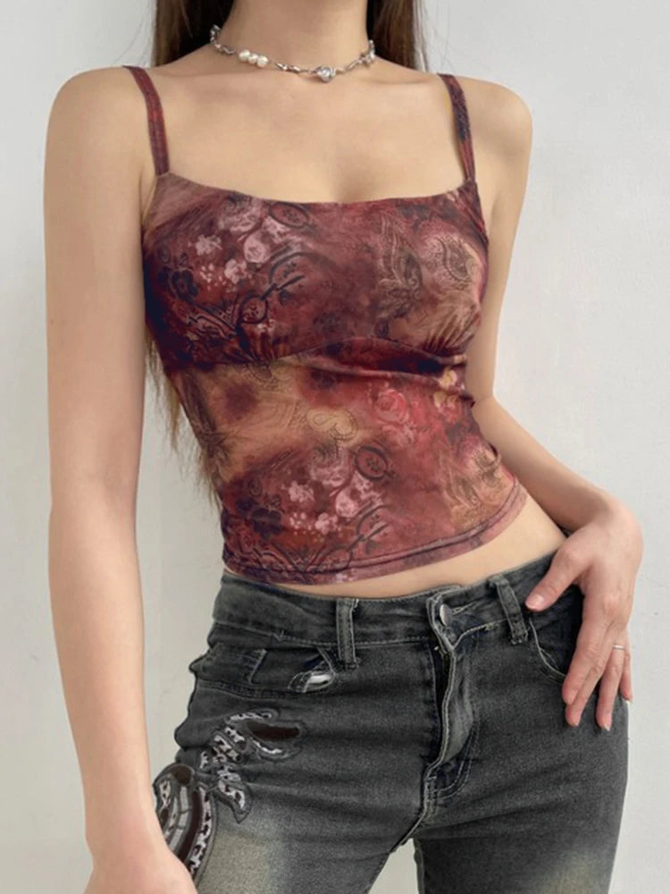 Christmas Vintage Aesthetic Paisley Print Sleeveless Slim Cropped Camisole Vest Top Women