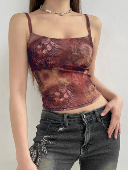 Christmas Vintage Aesthetic Paisley Print Sleeveless Slim Cropped Camisole Vest Top Women