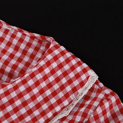 Red Plaid Wide Leg Pants Sets Women Long Sleeve Lace-up Blouse+Elastic Waist Trouser Chic Casual Lace Trim 2 Piece Set 2025 New
