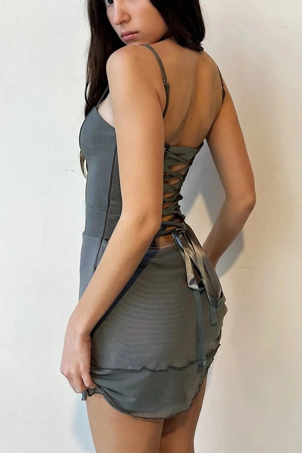 Patchwork A-Line Mini Dress with Spaghetti Straps