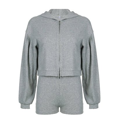 Sporty Style 3 piece Set Cotton Halter + Cotton Short +Cotton Hoodies Women¡¯s Causal Simple Knitter Suits Fashion Classical