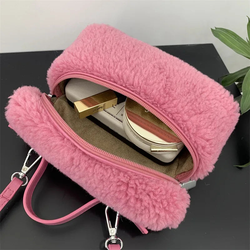 Luxury Brand Designer Box Bag Women  Winter Trendy Faux Fur Shoulder Bags Handbag Y2k Girls Fashion Festival Crossbody Bag
