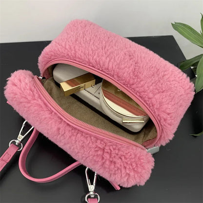 Luxury Brand Designer Box Bag Women  Winter Trendy Faux Fur Shoulder Bags Handbag Y2k Girls Fashion Festival Crossbody Bag