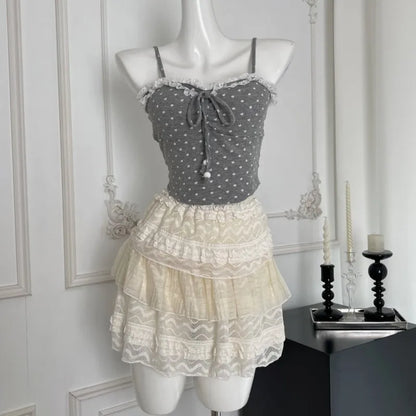 Autumn New Sweet 3-piece Skirt Set Women Spaghetti Strap Top Cardigan Mini Cake Skirt Y2K Kawaii Korean Fashion Suit Clothing
