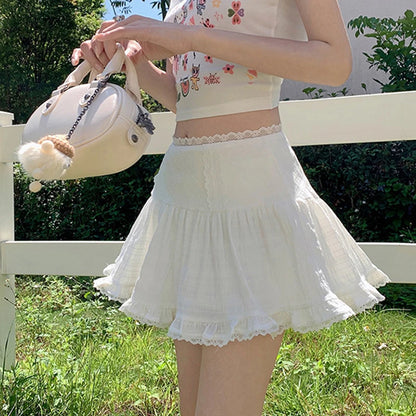 y2k Coquette Skirt Women Clothes White Lace Trim Low Rise Flowy A Line Short Skirts 2000s Fairycore Skirts Streetwear