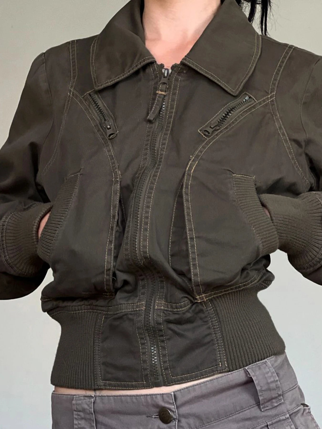 Chic Punk Zipper Long Sleeve Jackets Women Slim Solid s New Trendy Streetwear Clothes Binding Waist Coat