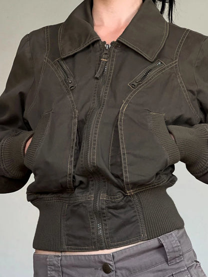 Chic Punk Zipper Long Sleeve Jackets Women Slim Solid s New Trendy Streetwear Clothes Binding Waist Coat