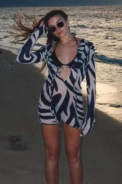 Zebra Print Mini Dress with Lace-Up Detail