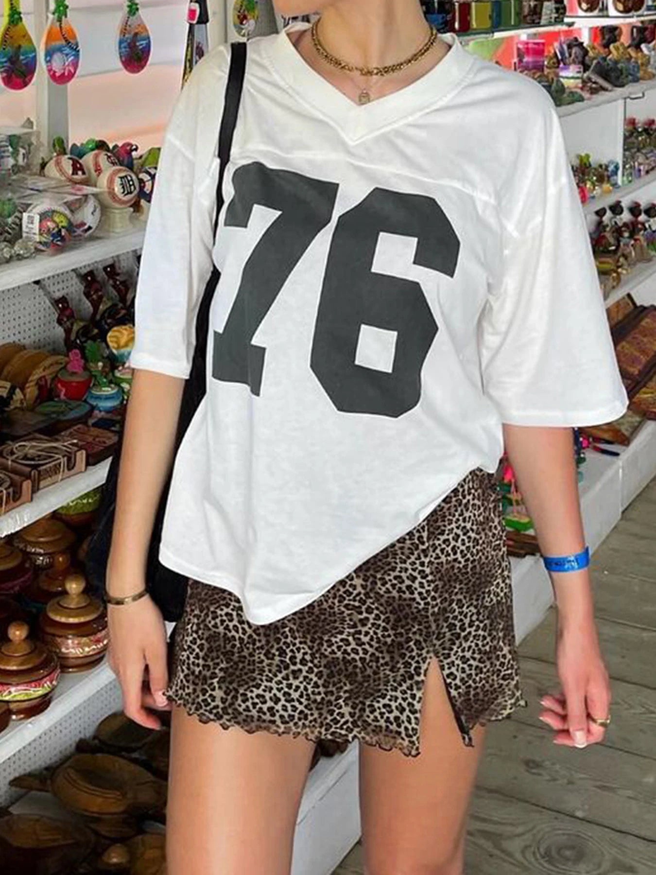 Digital Print Casual Loose White T Shirts For Women V Neck Short Sleeve Preppy Streetwear Summer Top Tees Football Jersey