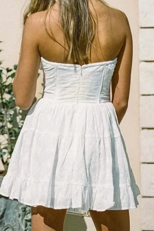 Lace A-Line Mini Dress with Off-Shoulder Tie-Up