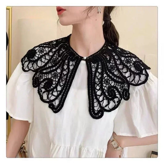 Korean Style Decorative Fake Collar Shawl Wrap Hollow Out Embroidery Sunflower Leaves Lace Necklace Vintage Short Poncho Capele