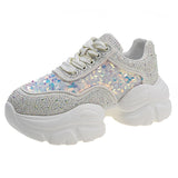Women’s Chunky Lace Up Sneakers with Beads and Sequins | Ideal for All Seasons