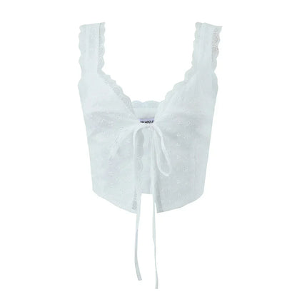 white lace crop tops casual lace tank top for cute tops front tie corset top korean streetwear y2k