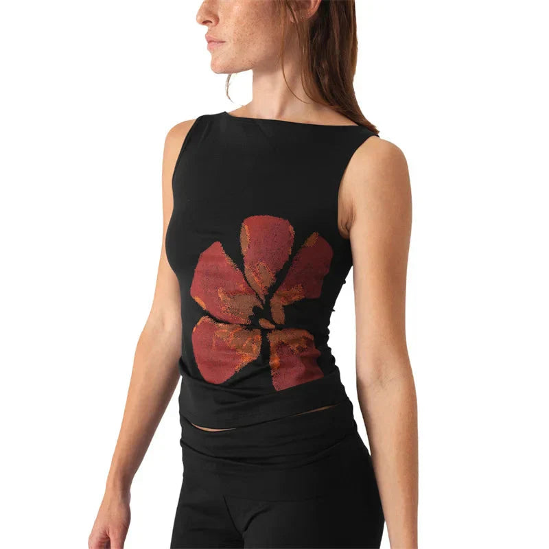 Coquette Tank Tops Floral Print Boat Neck Sleeveless T Shirts Vest y2k Fairycore Clothing Streetwear
