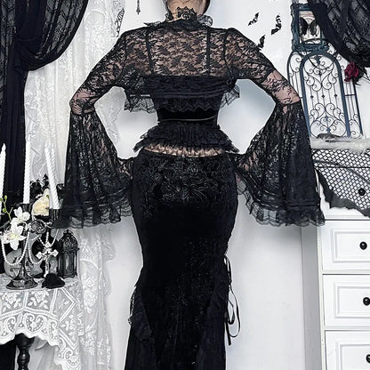 Sheer Flare Sleeve Mesh Top