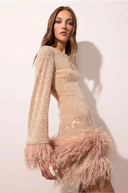 Sequined Fringed Mini Dress