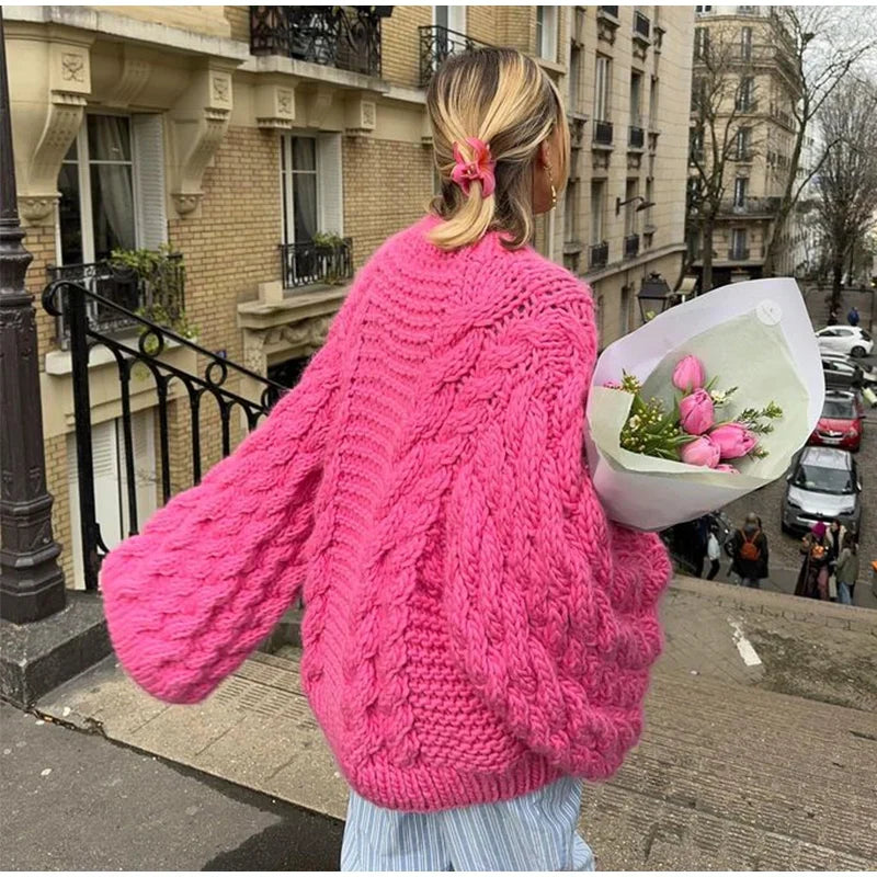 Loose Twist Knitted Sweater Pullover Women Oversize O-neck Long Batwing Sleeve Female Pullovers 2025 Autumn Winter Lady Sweaters