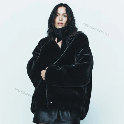 Oversized Plush Coat Women  Winter Thick Warm Padded Faux Rabbit Fur Jacket Teen Girls Chunky Furry Bomber Jackets